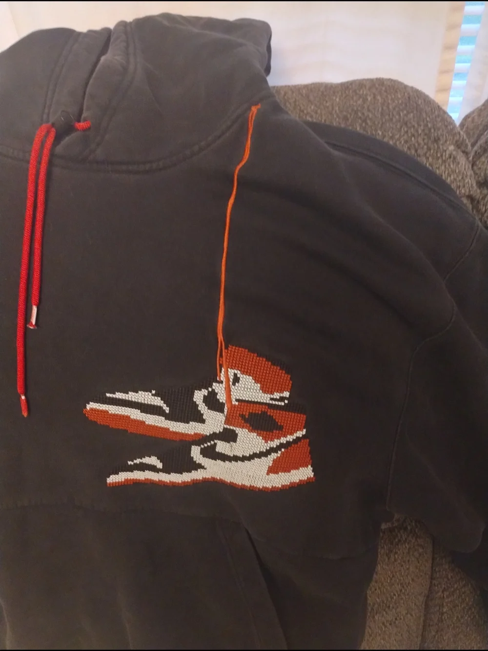 Jordan Black  Hoodie with Red Accent and Sneaker Graphic Sz Medium